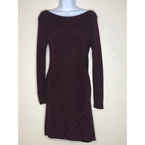 White House Black Market XS Knit Dress Maroon Burgundy with Gold Buttons